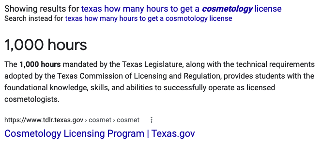 1000 hours cosmetology license